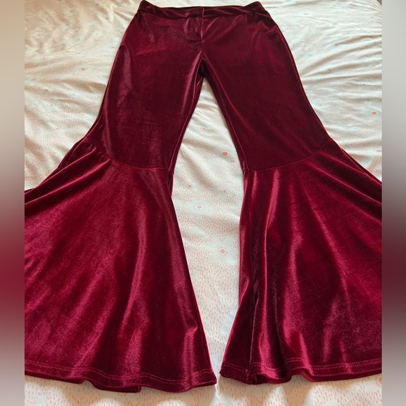 NWT TORN BY RONNY KOBO Ruby Red Velvet Bell Flare Pants Size Medium GORGEOUS